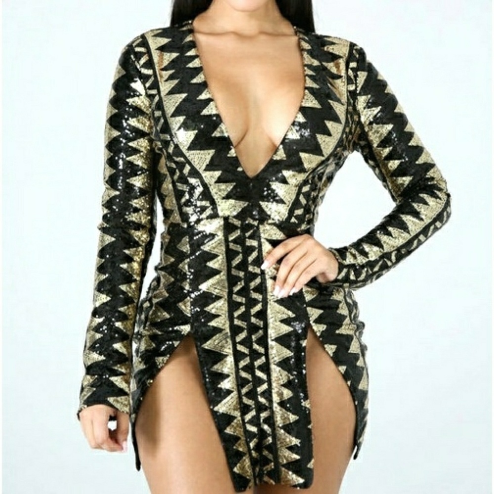 Deep V Neck Sequin Dress